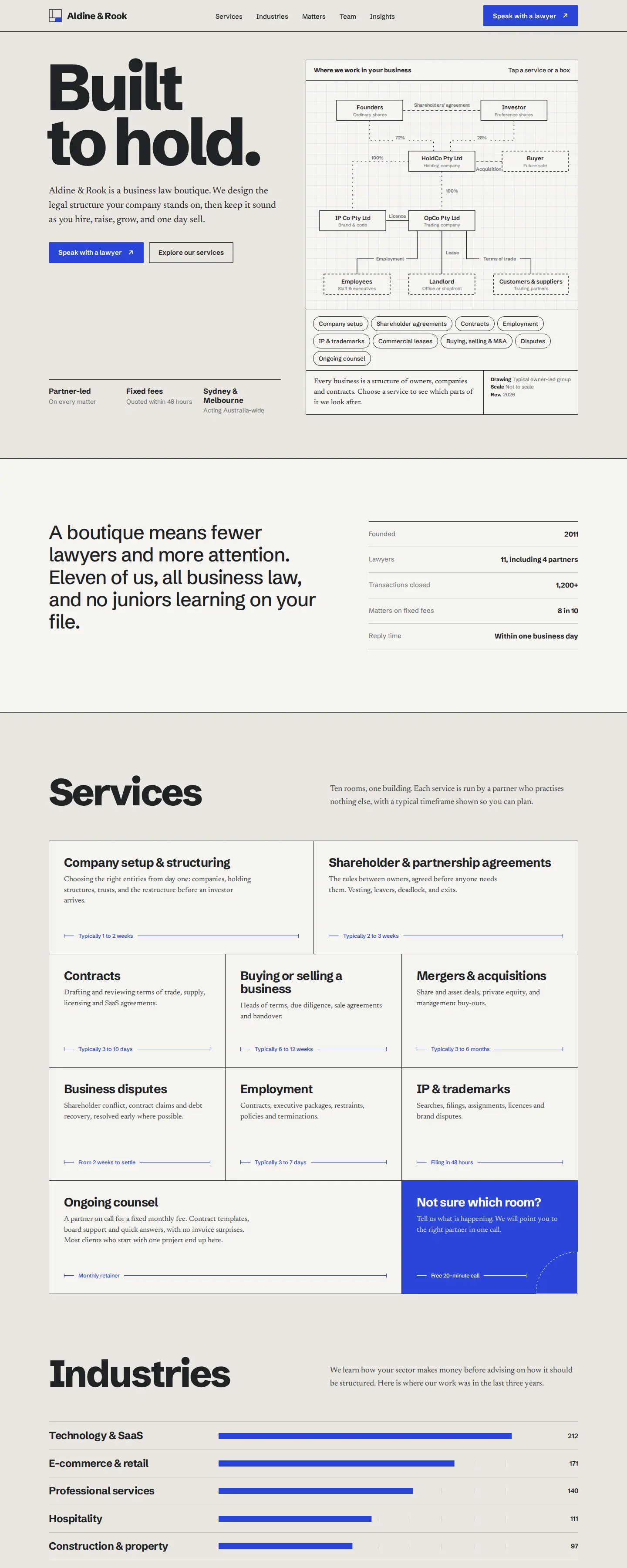 Aldine and Rook business law firm website design by Depiction Studio