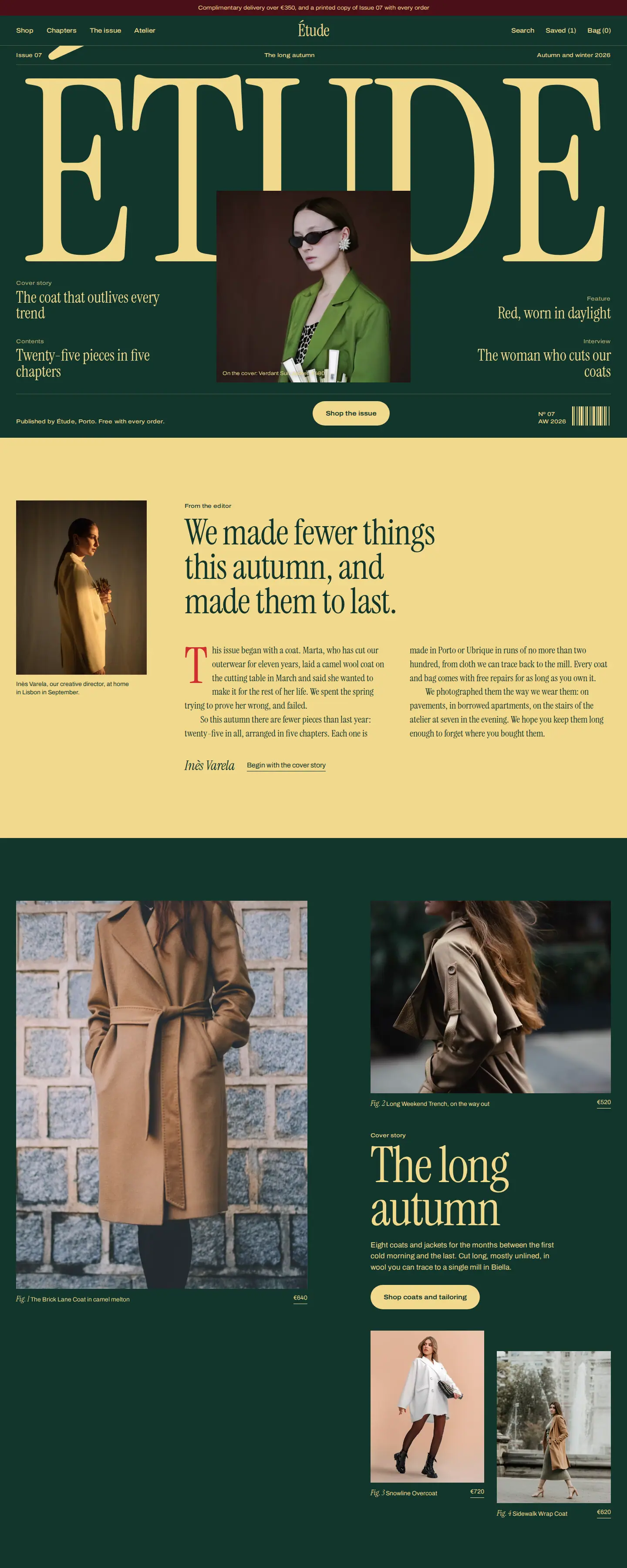 Étude editorial fashion ecommerce website design concept by Depiction Studio with a shoppable magazine-style collection