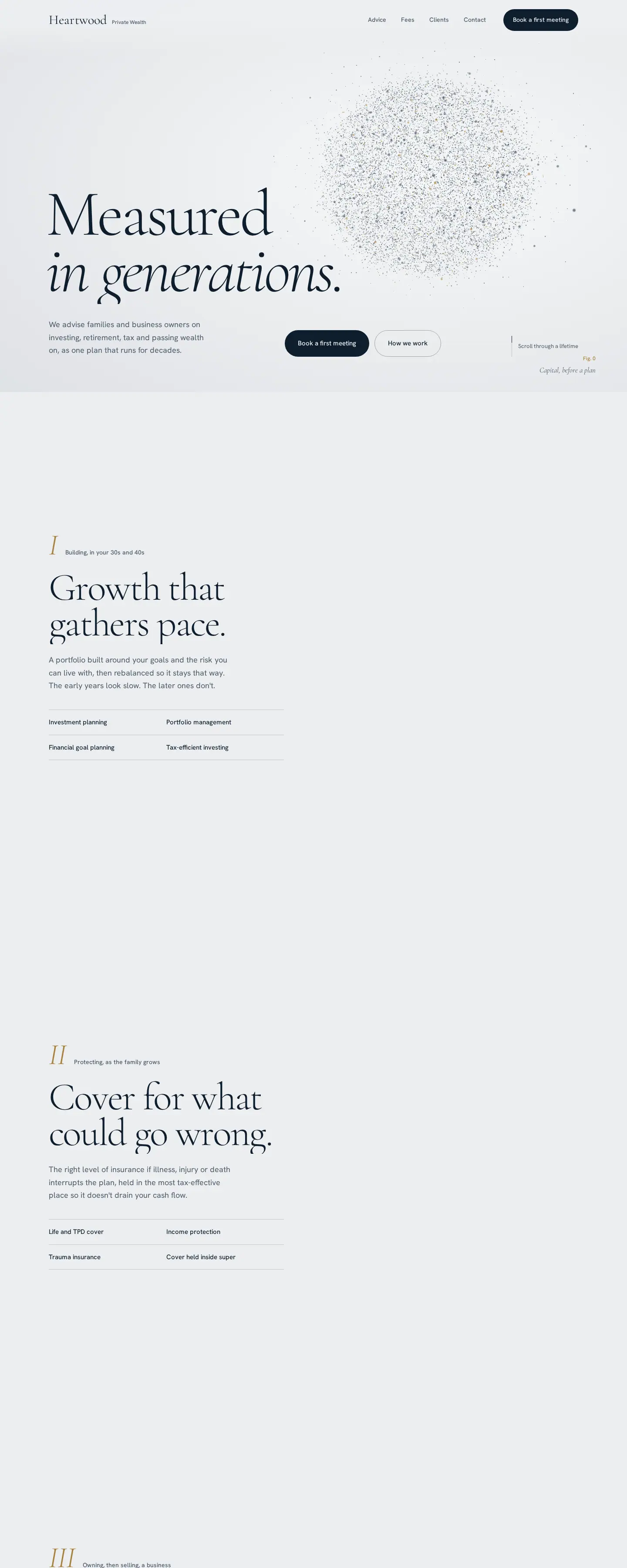 Heartwood Private Wealth website design concept showing a restrained professional-services presentation