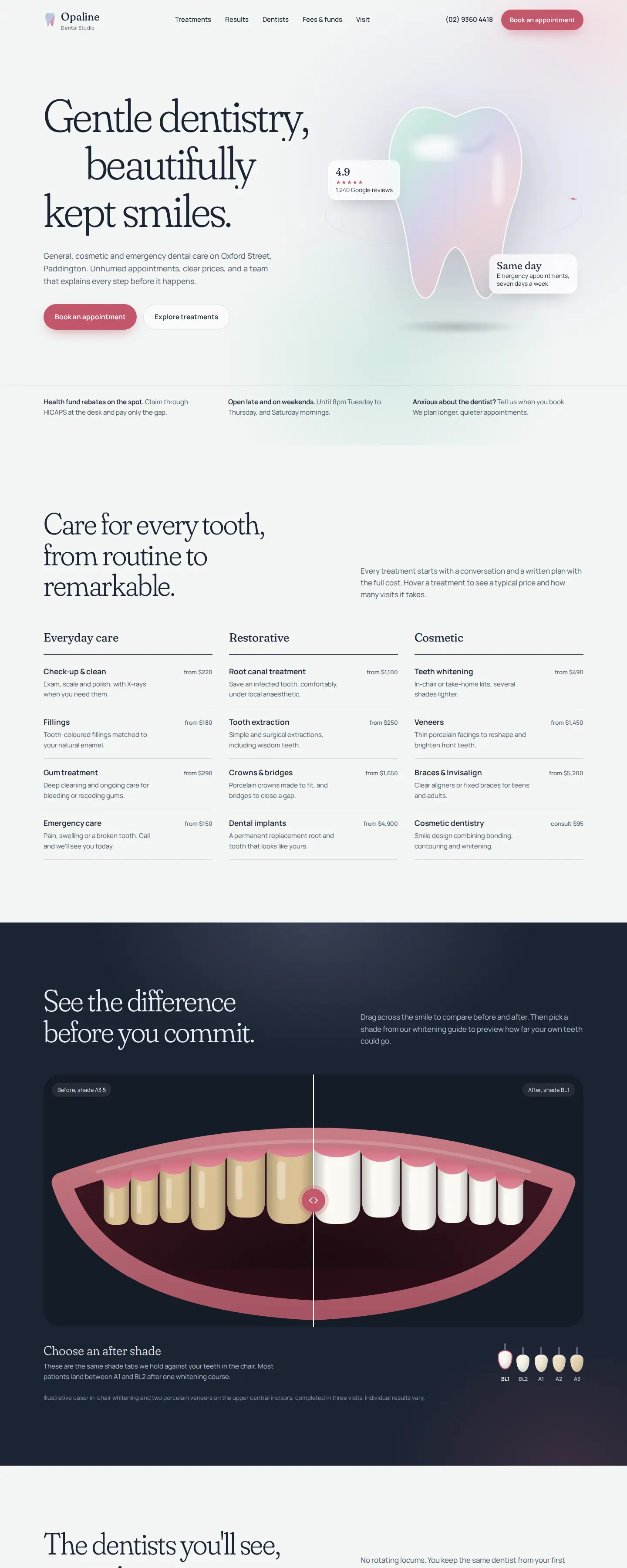 Opaline premium dental studio website design by Depiction Studio