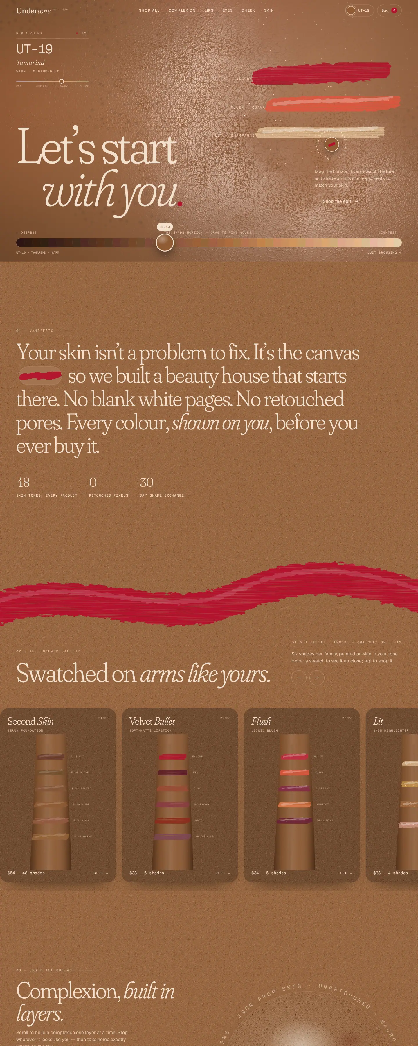 Undertone Depiction Studio makeup website design concept with shade discovery and complexion-focused navigation