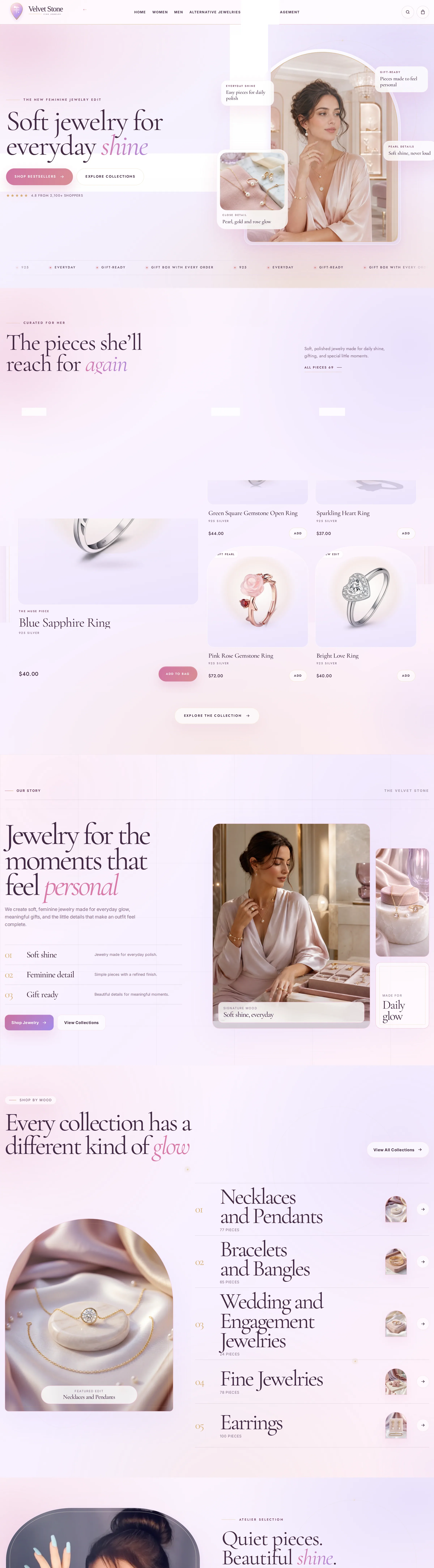 The Velvet Stone jewellery Shopify store design by Depiction Studio