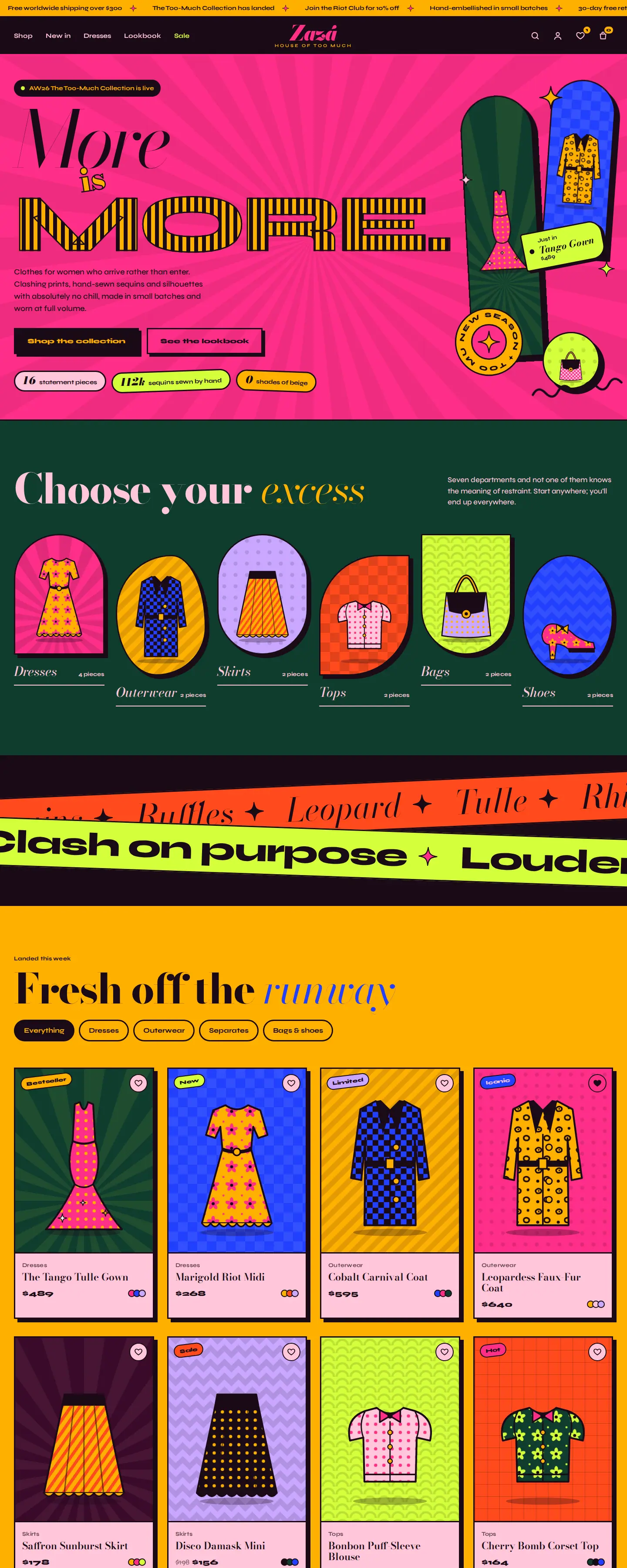 Zazá bold maximalist fashion ecommerce design concept from Depiction Studio